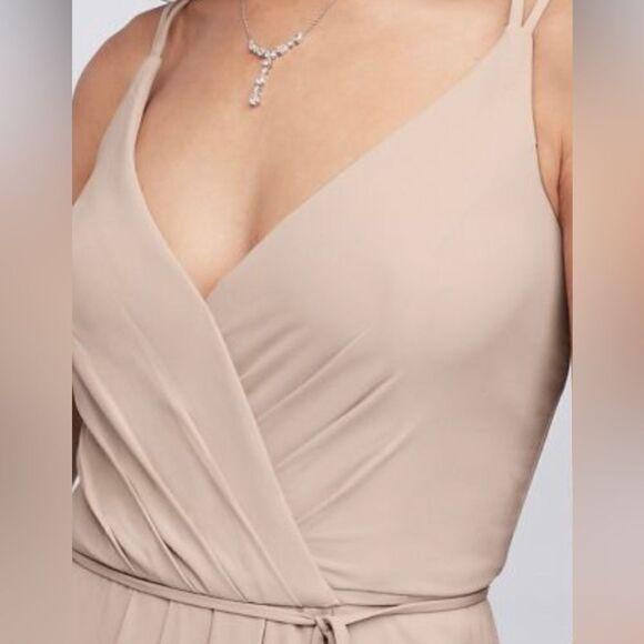 David’s Bridal Sz 4 Wrap Dress in Petal Pink V Neck Maxi Double Strap 31116706 - Picture 14 of 15